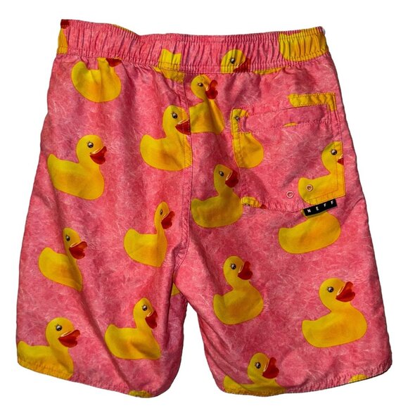 Neff Rubber Duck Ducky Pink Yellow Swim Trunks Board Shorts Swim Suit Men’s M - Picture 2 of 4